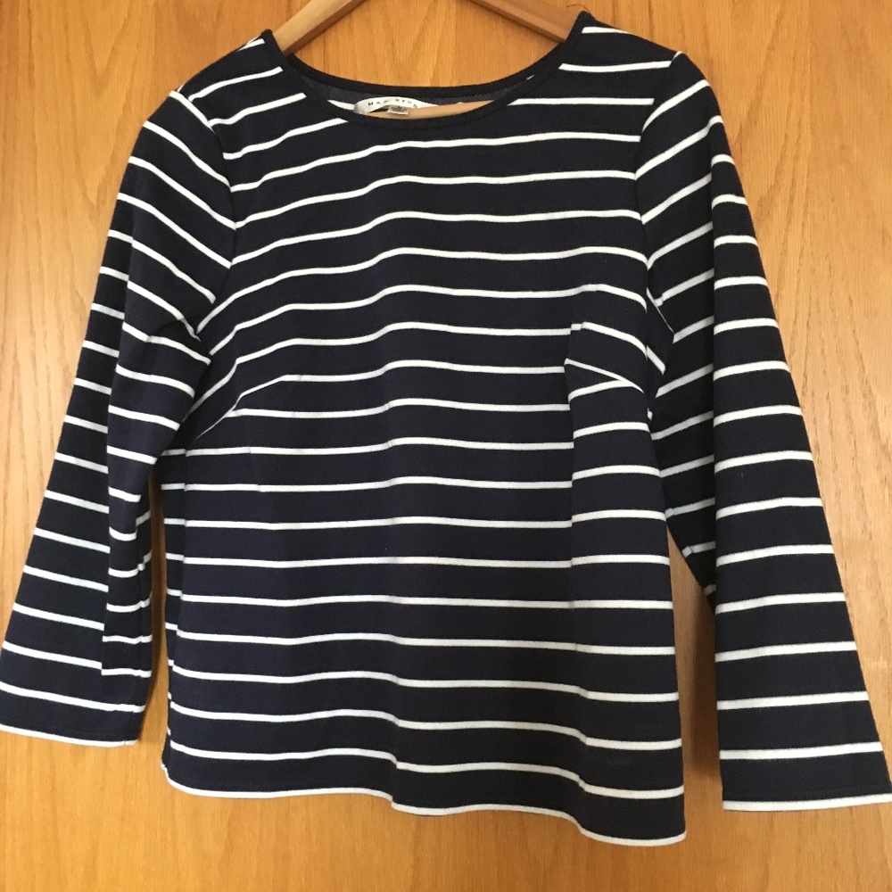 Max Studio navy blue striped shirt L